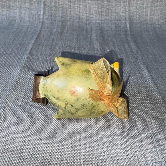 Rustic Yellow Hanging Ceramic Bird Gold Ribbon Ornament Chickadee Figurine Decor - Picture 12 of 15